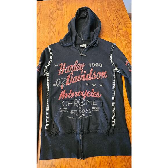 Harley Davidson Studded bling size XS zip up hoodie - Picture 2 of 2